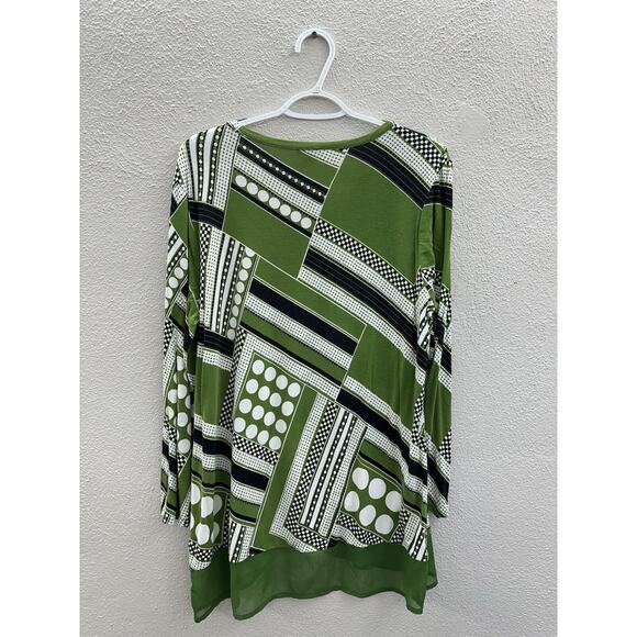 New Direction Womens Tunic Size Medium Green Abstract Long Sleeve - Picture 6 of 10